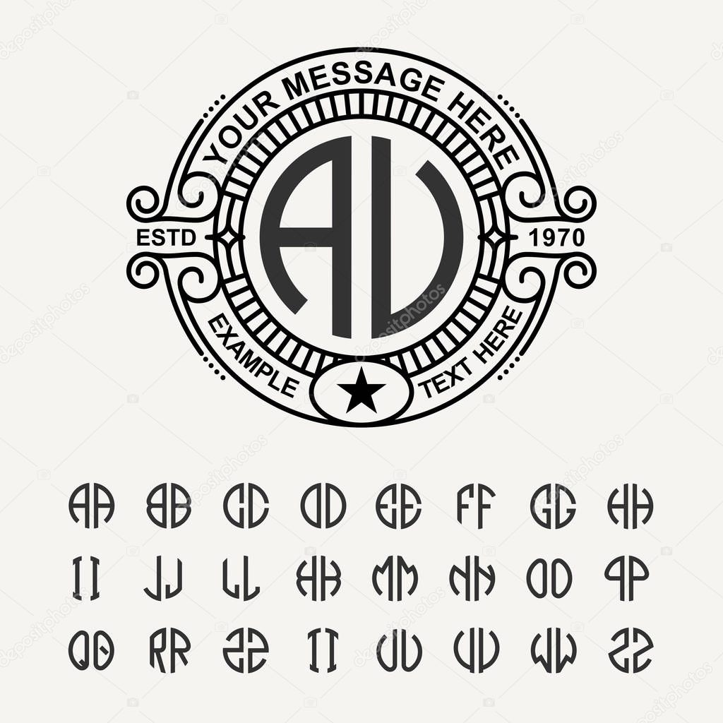 modern emblem badge template luxury elegant frame ornament line logo design vector illustration and set to create monograms of two letters in scribed in a circle premium vector in adobe illustrator modern emblem badge template