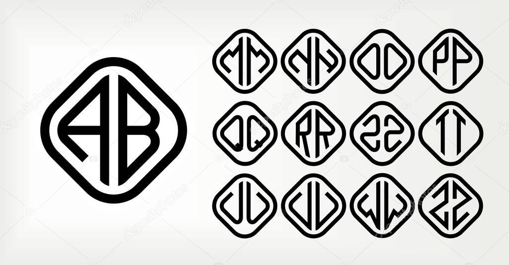 Set 2 of templates from two capital letters inscribed in a circle. From wide lines of the same thickness. To create logos, emblems, monograms. Lineart style.