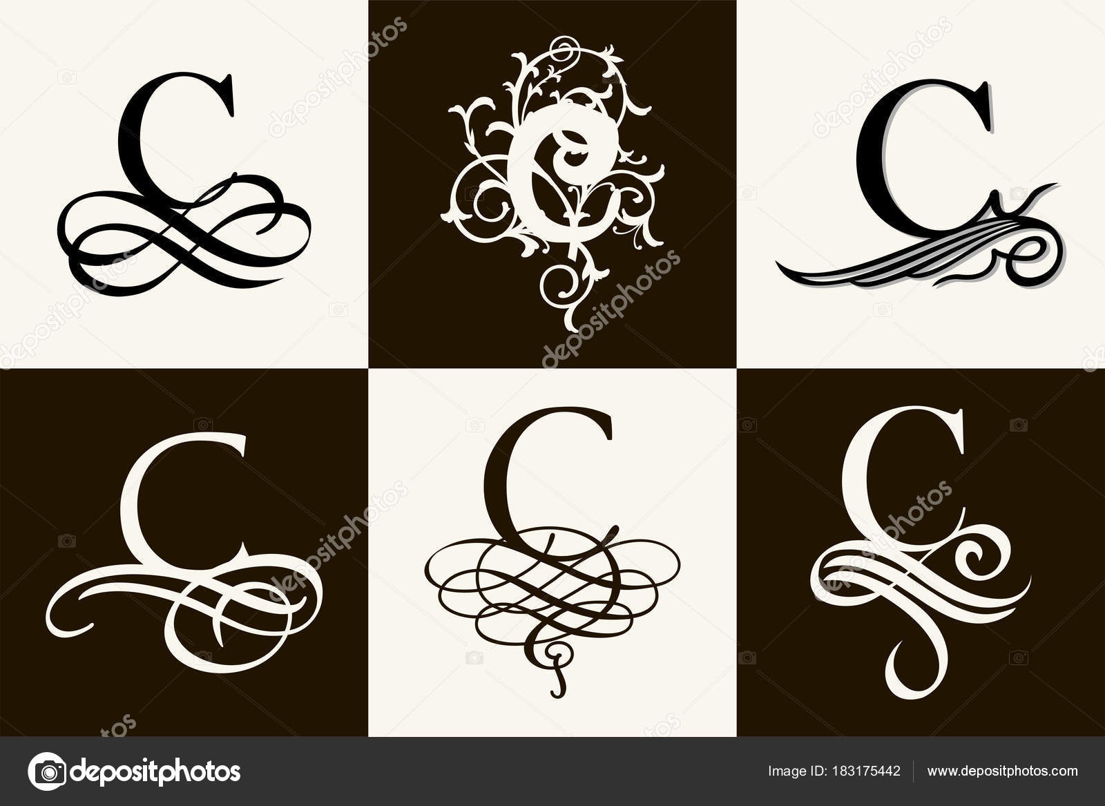 Vintage Set Capital Letter Monograms Logos Stock Vector Image By