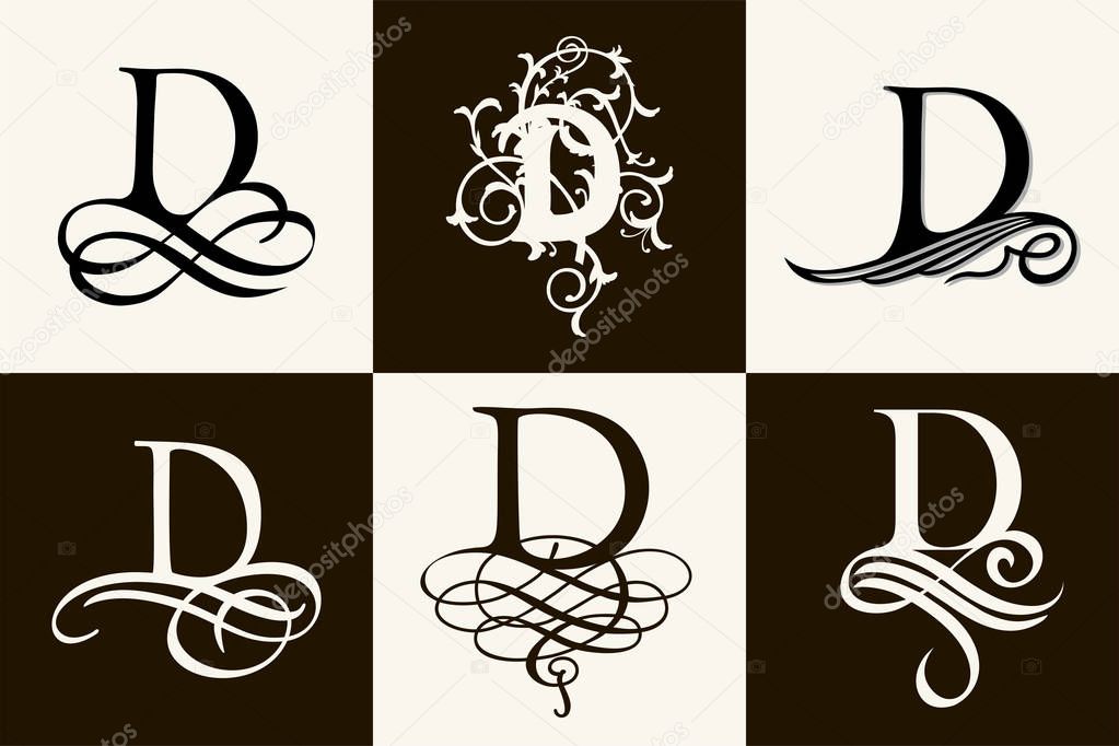 Vintage set of capital letter D for monograms and logos
