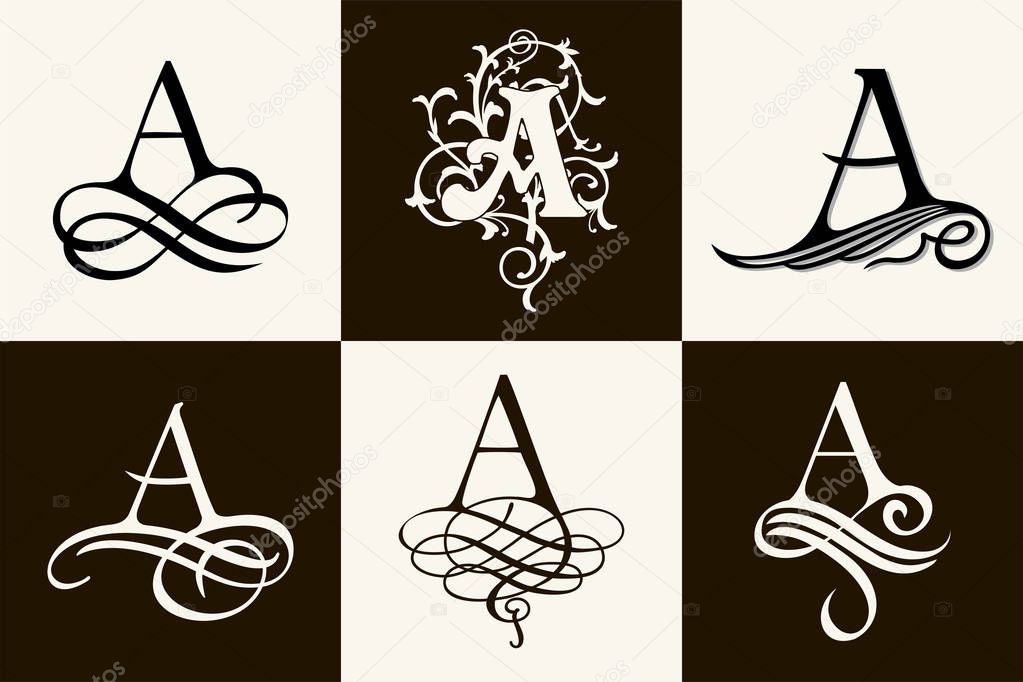 Vintage set of capital letter A for monograms and logos