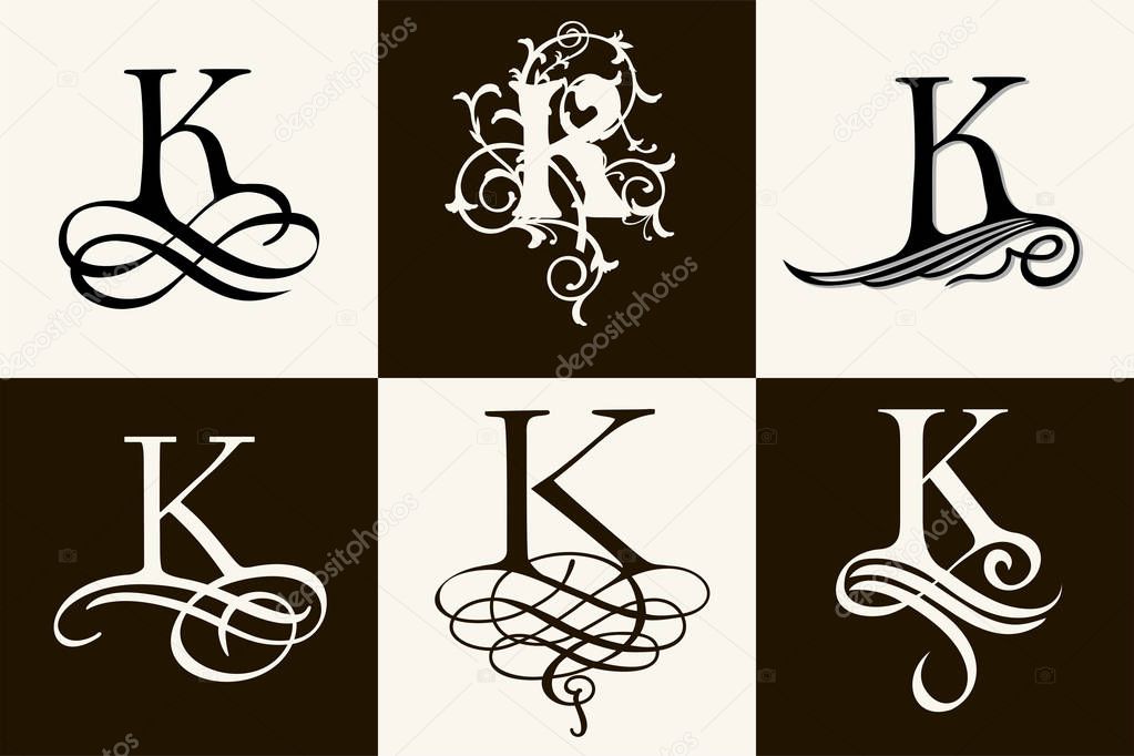 Vintage set of capital letter K for monograms and logos