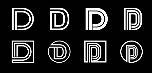 Carta maiúscula D. Conjunto moderno para monogramas, logotipos, emblemas, iniciais. Feito de listras brancas Sobreposição com sombras . —  Vetores de Stock