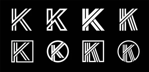 Letra mayúscula K. Conjunto moderno para monogramas, logotipos, emblemas, iniciales. Hecho de rayas blancas superpuestas con sombras . — Archivo Imágenes Vectoriales