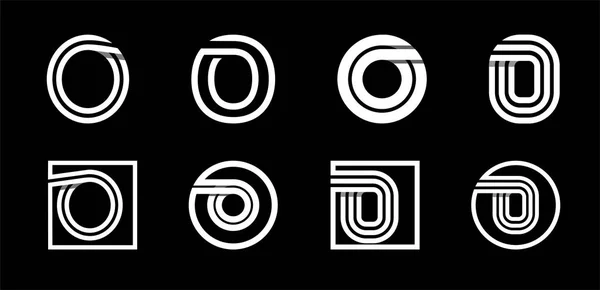 Letra mayúscula O Conjunto moderno para monogramas, logotipos, emblemas, iniciales. Hecho de rayas blancas superpuestas con sombras . — Vector de stock