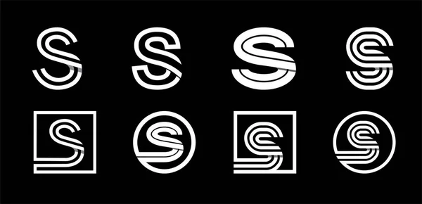 Carta maiúscula S. Conjunto moderno para monogramas, logotipos, emblemas, iniciais. Feito de listras brancas Sobreposição com sombras . —  Vetores de Stock