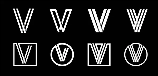 Hoofdletter V. Modern ingesteld voor initialen, monogrammen, logo's, emblemen. Gemaakt van witte strepen van overlappende met schaduwen. — Stockvector