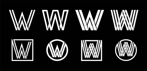 Letra mayúscula W. Conjunto moderno para monogramas, logotipos, emblemas, iniciales. Hecho de rayas blancas superpuestas con sombras . — Archivo Imágenes Vectoriales