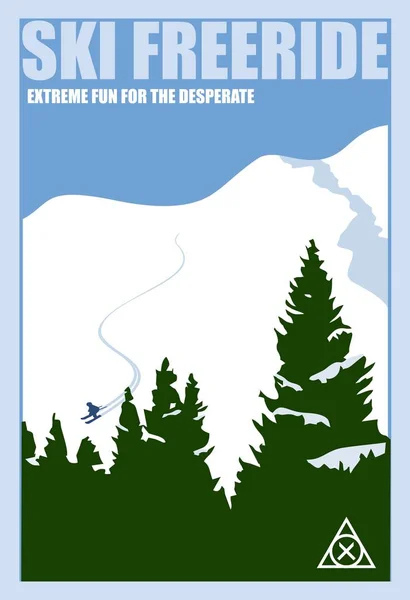Cartaz minimalista de inverno. Freeride de esqui. Ilustração vetorial — Vetor de Stock