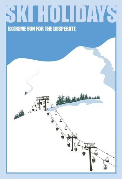 冬天的背景。山风景用滑雪缆车 — 图库矢量图片