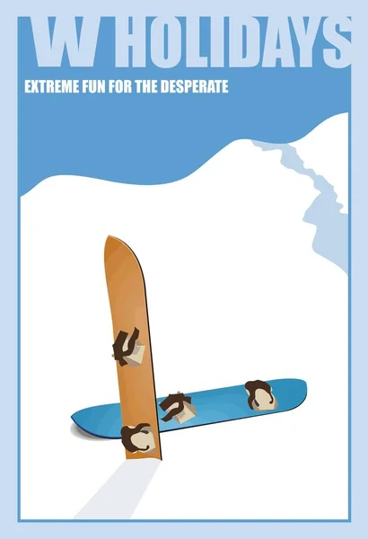 Minimalistyczny plakat zimowy. Pejzaż z snowboardami, ilustracja wektora. — Wektor stockowy