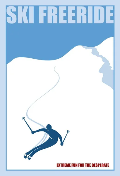 Минималистский зимний плакат. Фрирайд на лыжах. Векторная иллюстрация — стоковый вектор