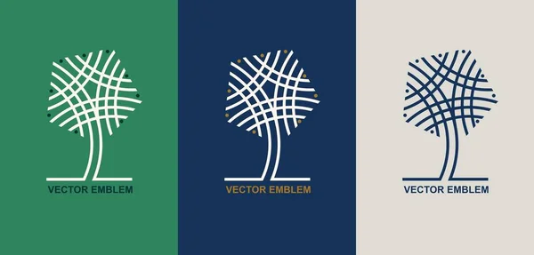 Minimalistic set. Abstract linear vector tree logo icon design. Universal luxury premium solid symbol. Creative park nature bio relax spa sign logotype. — Stock Vector