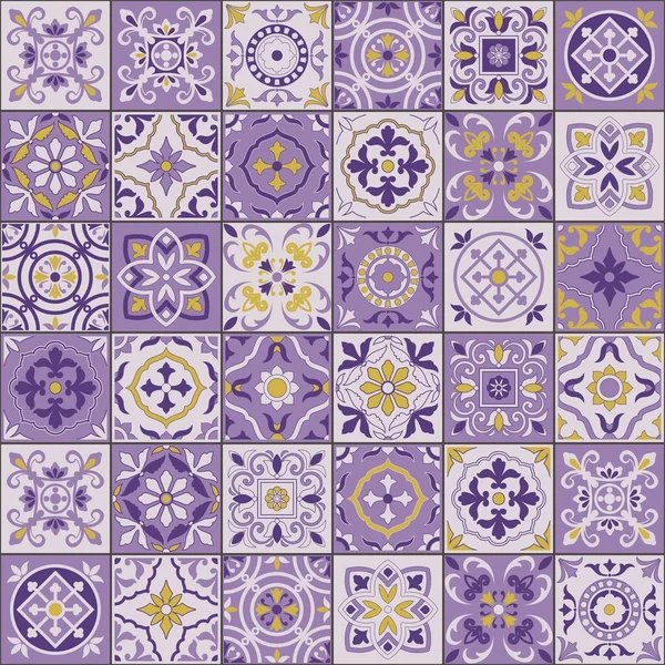 Patrón mediterráneo sin costura de azulejos marroquíes mezcla, Azulejos ornamentos. Se puede utilizar para el papel pintado, relleno de patrones, fondo de página web, texturas superficiales. Vector — Vector de stock
