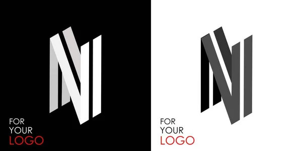 Lettera isometrica N. Da righe, righe. Modello per la creazione di loghi, emblemi, monogrammi. Opzioni in bianco e nero. Simbolo artistico 3D. Vettore — Vettoriale Stock