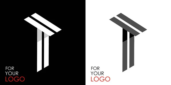 Isometric letter T. From stripes, lines. Template for creating logos, emblems, monograms. Black and white options. 3D art symbol. Vector — Stock Vector