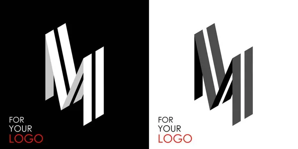 メートル法の文字M縞、線から。ロゴ、エンブレム、モノグラムを作成するためのテンプレート。黒と白のオプション。3Dアートシンボル。ベクトル — ストックベクタ