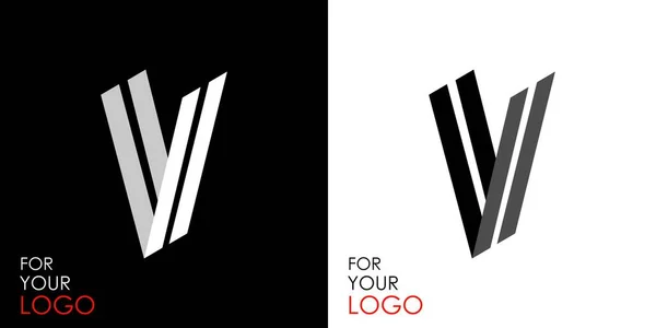 Isometric letter V. From stripes, lines. Template for creating logos, emblems, monograms. Black and white options. 3D art symbol. Vector — Stock Vector