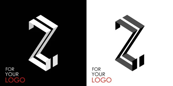 Isometric letter Z. From stripes, lines. Template for creating logos, emblems, monograms. Black and white options. 3D art symbol. Vector — Stock Vector