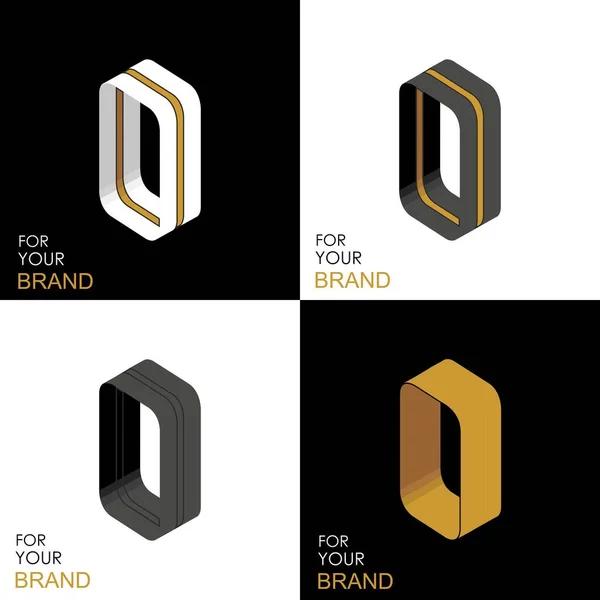 Isometric set letter O. Black, white, gold palette. From stripes, lines. Template for creating logos, emblems, monograms. Black and white options. 3D art symbol. Vector — Stock Vector