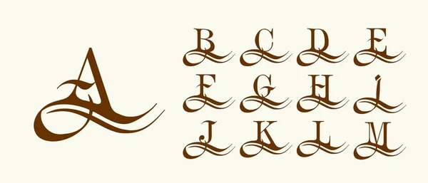 Set 1. Letras mayúsculas en el estilo de escritura árabe. Plantillas para crear logotipos, monogramas, emblemas. Para decorar el texto en el estilo antiguo. Vector — Vector de stock