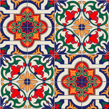 Muhteşem, pürüzsüz desenli beyaz Fas, Portekiz fayansları, Azulejo, süsler. Duvar kağıdı, şablon dolguları, web sayfası arka planı, yüzey dokuları için kullanılabilir. Vektör