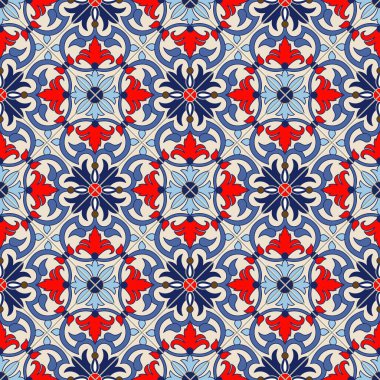 Muhteşem, pürüzsüz desenli beyaz Fas, Portekiz fayansları, Azulejo, süsler. Duvar kağıdı, şablon dolguları, web sayfası arka planı, yüzey dokuları için kullanılabilir. Vektör