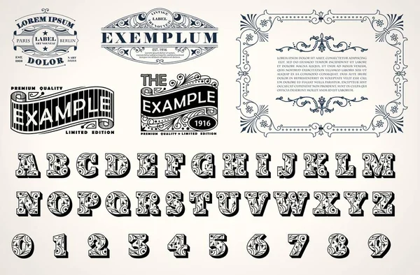 Art Nouveau, Art Deco stylish set for corporate identity design, template for emblems, signs, posters, logos. Bonus decorative font in art nouveau style. Vector — Stock Vector