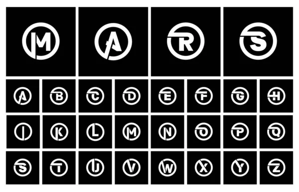 Ensemble moderne de modèles, lettres majuscules minimalistes inscrites dans un cercle de larges bandes blanches avec une superposition d'ombres. Créer des emblèmes, des monogrammes, des logos. Vecteur — Image vectorielle