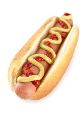 Beyaz izole hardallı hotdog