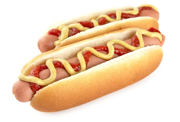 Hotdogs with mustard isolated on white — Stock Photo, Image