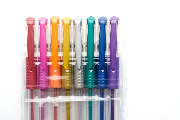 Colorful gel pen on white background — Stock Photo, Image