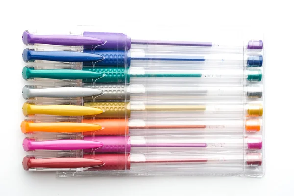 Colorful gel pen on white background — Stock Photo, Image