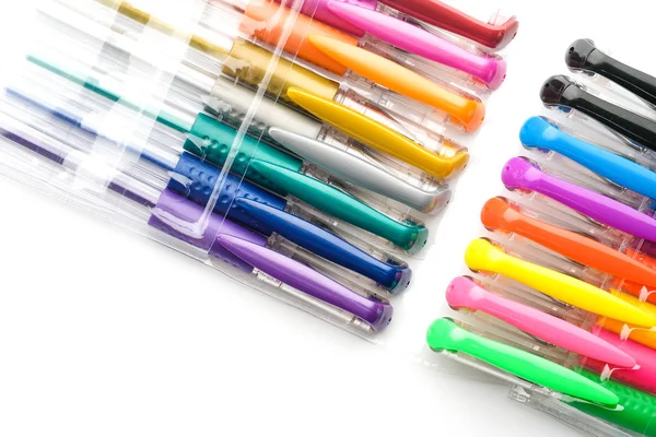 Colorful gel pen on white background — Stock Photo, Image