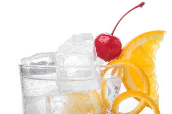 Old fashioned cocktail with cherry and orange peel — Stock Photo, Image