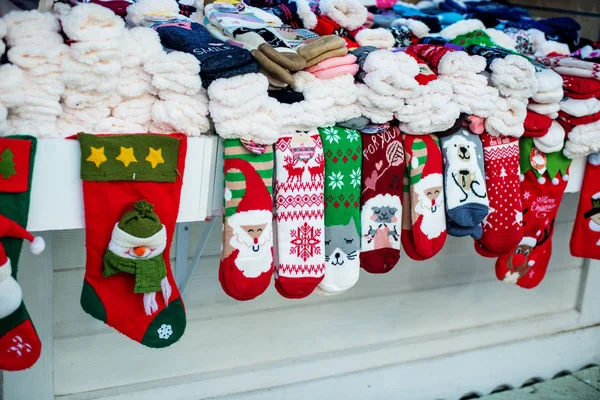 Christmas Market Sale Christmas Socks — Stock Photo, Image