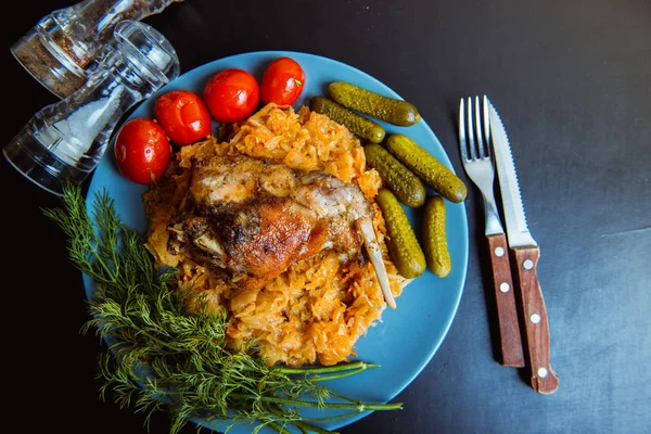 Sauerkraut Stew Fried Meat Fried Rabbit — Stock Photo, Image