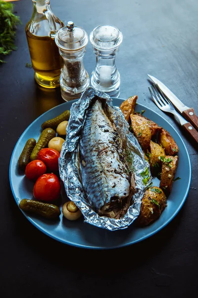 Baked Mackerel Foil Oven — Stock Photo, Image