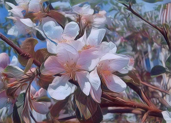 Яблуня цвіте. Делікатні рожеві і білі квіти фруктового дерева. Густа квіткова гілка. Садівник навесні. пробудження природи. Блакитні, рожеві, бежеві, коричневі, білі, сірі кольори та тони.. — стокове фото