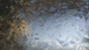 Bardak kırıkları temizlendi. Karanlık ve aydınlık gölgeler camın arkasında oynuyor. İçindeki boşluğa mahremiyet veren yapıştırılmış plastik bir film. Geometrik şekiller ve çizgiler