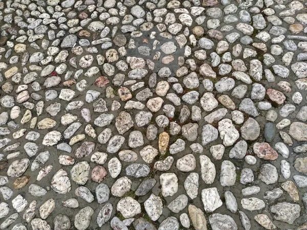 Pedras Pavimentação Feitas Pedras Leves Redondas Semelhantes Mármore Praça Pavimentada — Fotografia de Stock