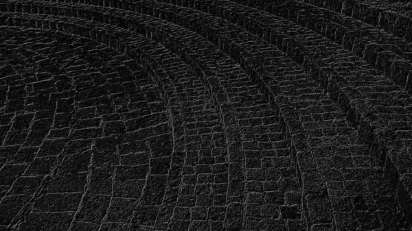 Black Gray Background Reminiscent Cobblestone Street Old Town Circular Pattern — Stock Photo, Image