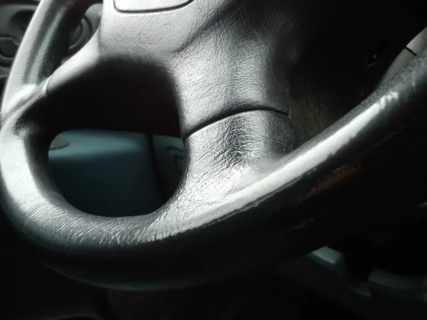 Vehicle Interior Dark Steering Wheel Interior Car Cab Dark Upholstery — Stock Photo, Image