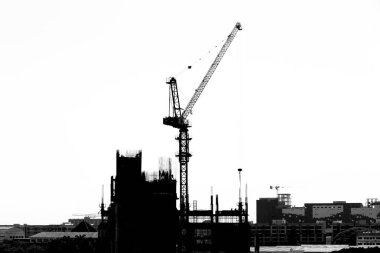 Şantiye siluet zemin üzerine vinç ile