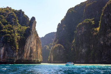 Cliff Tayland güneyinde Phi Phi Leh Denizi'nde