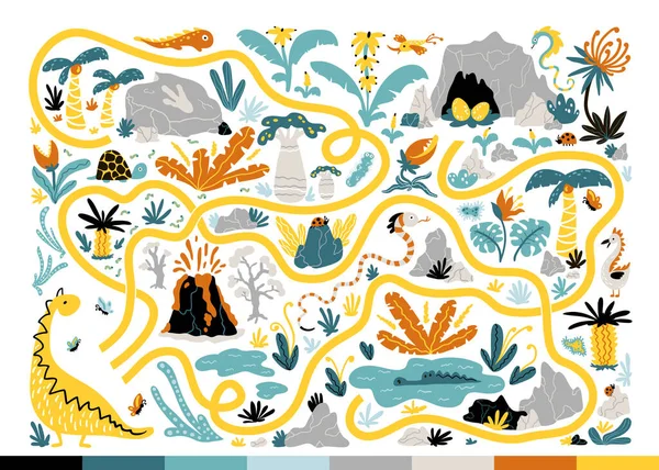 Dino Maze. Gelişim için havalı çocuklar mini oyunu. Basit bir çizgi film tarzında renkli çizimler. Anne dinozorun tehlikeli ormanda yumurtalara ulaşmasına yardım et.