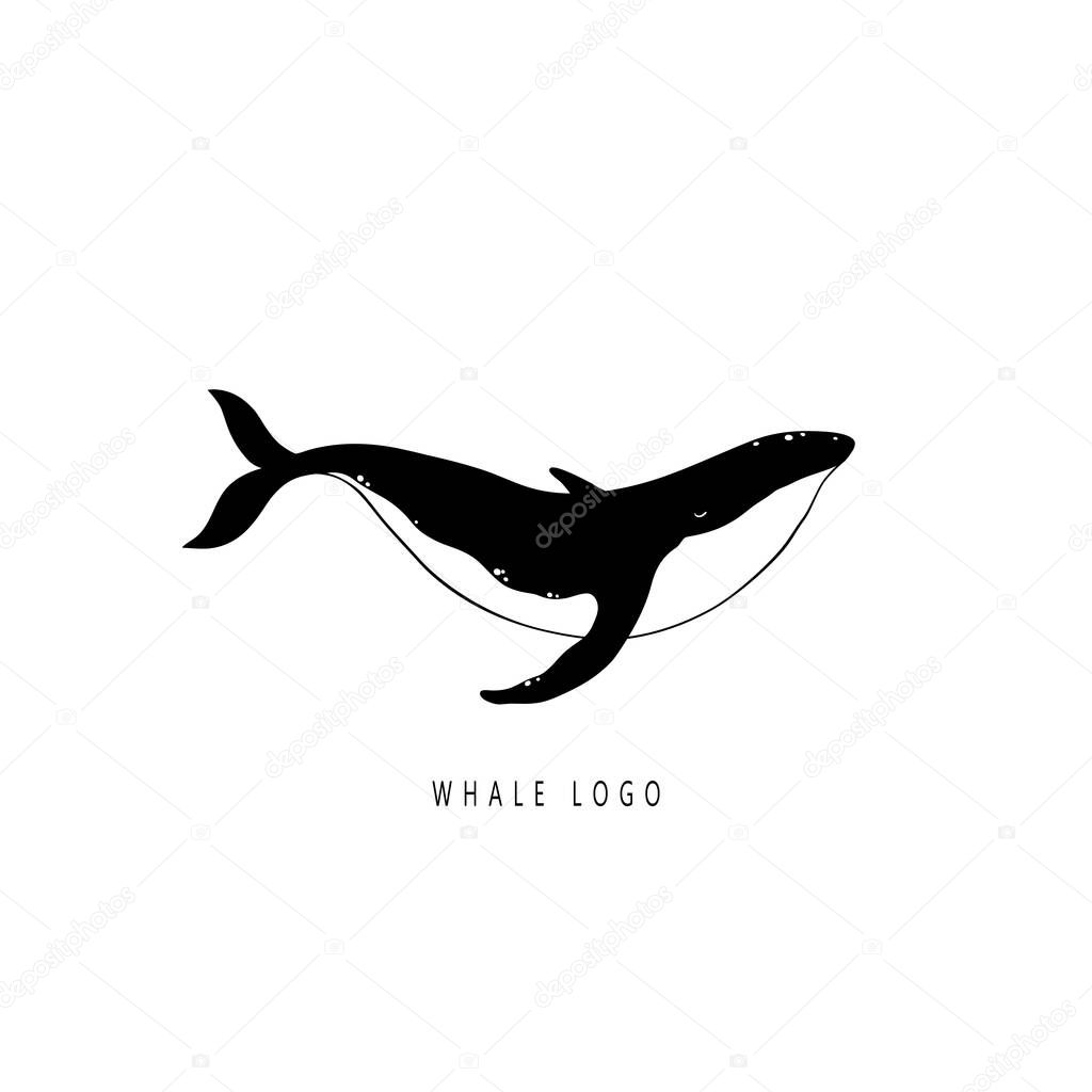 Logo whale icon. Vector isolated illustration of an ocean animal silhouette. A simple solution for graphic and web design