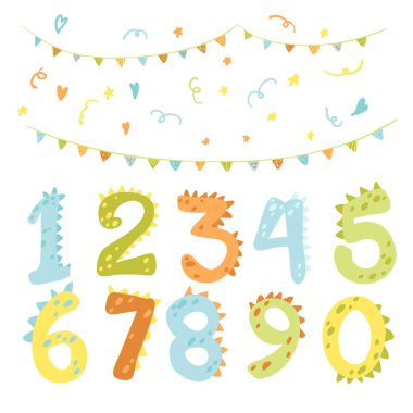 Çocukların doğum günü için numaralar içeren renkli vektör seti.