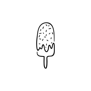 Dondurma. Siyah logo bir çizgi halinde. Stok el çizimi vektör illüstrasyonu beyaz arkaplanda izole edilmiş siyah