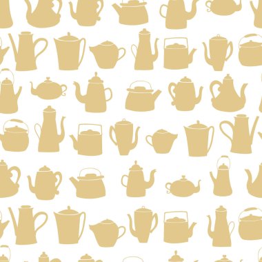 Çay seti vektör dikişsiz desen. Bir karikatür tarzıvintage çok renkli bardak ve tabaklar. Bir fırça ile polka noktaları ile koyu bir arka plan üzerinde sınırlı pastel renkler. Baskı için ideal